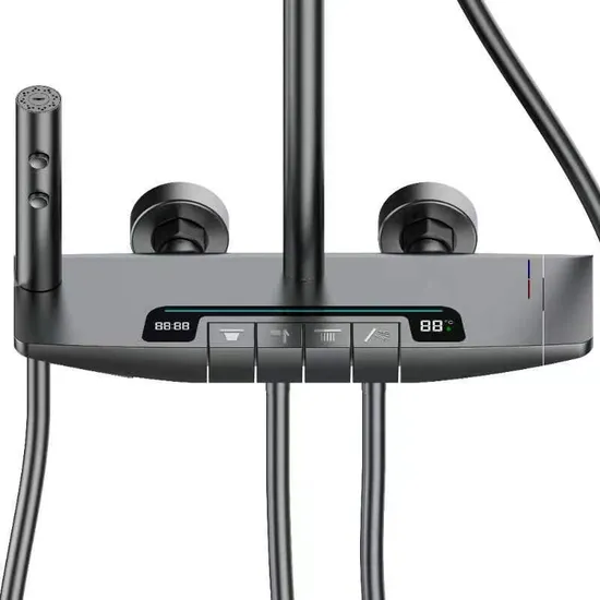 新しいデザインスタイルの高級クロームメッキ仕上げデジタルディスプレイトップレインシャワーとハンドヘルドシャワーミキサー